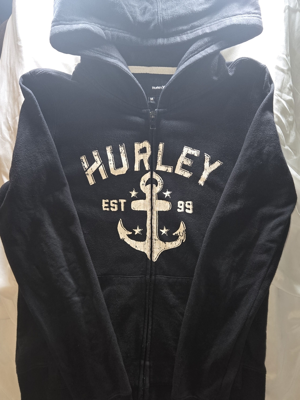 Hurley Black Kids Full-Zip Hoodie with Anchor Graphic